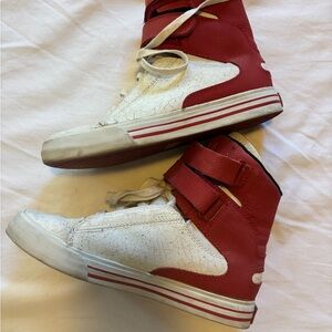 Supra TK Society Red and White High-Top Sneakers VTG Vintage